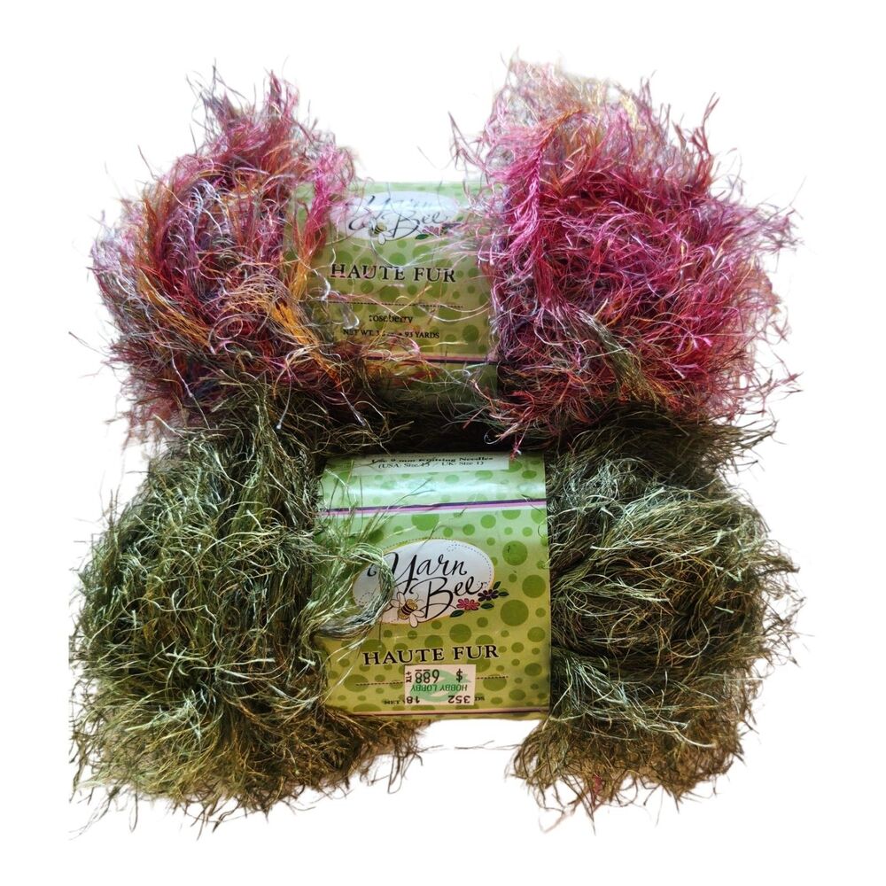 Yarn Bee Haute Fur Yarn Lot of 2 Cypress Roseberry yarn Fun Fur Large skeins
